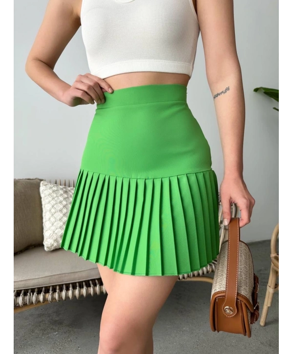 Altı pliseli mini etek yeşil s24705