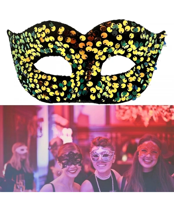 Altın Renk Arkadan Lastikli Pul Payet İşlemeli Balo After Parti Maskesi