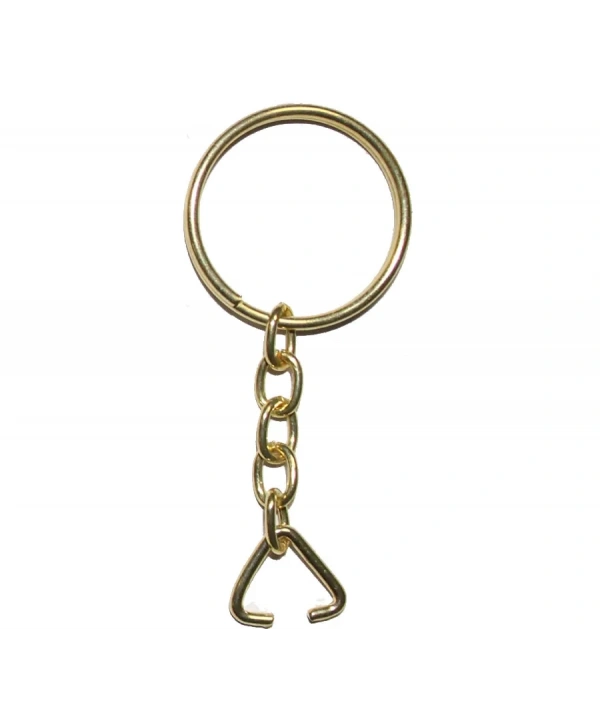Anahtarlık Halkası, Halka + Zincir + Üçgen, 24mm, Altın, Sarı, 1 Adet