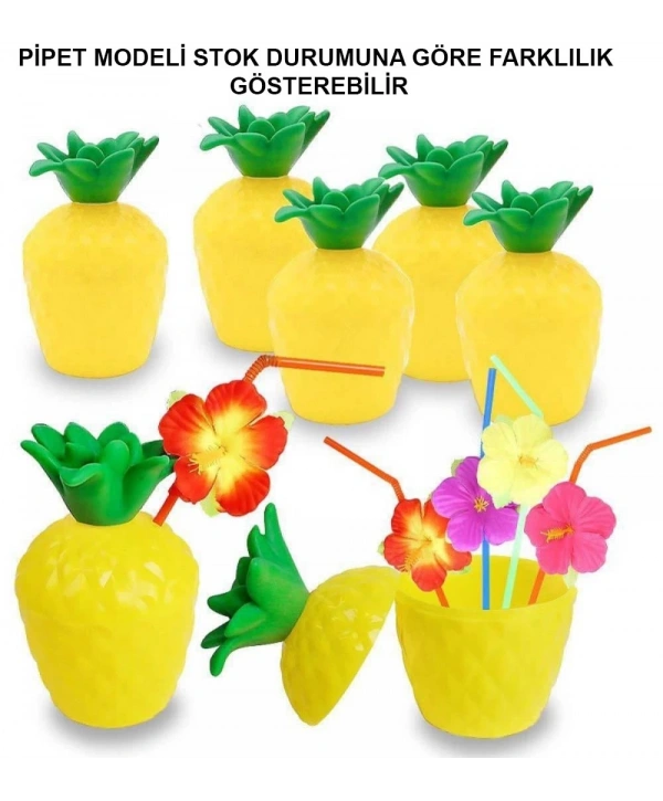 Ananas Hawaii Luau Aloha Pipetli İçecek Kabı Bardak 10x13 Cm 1 Adet