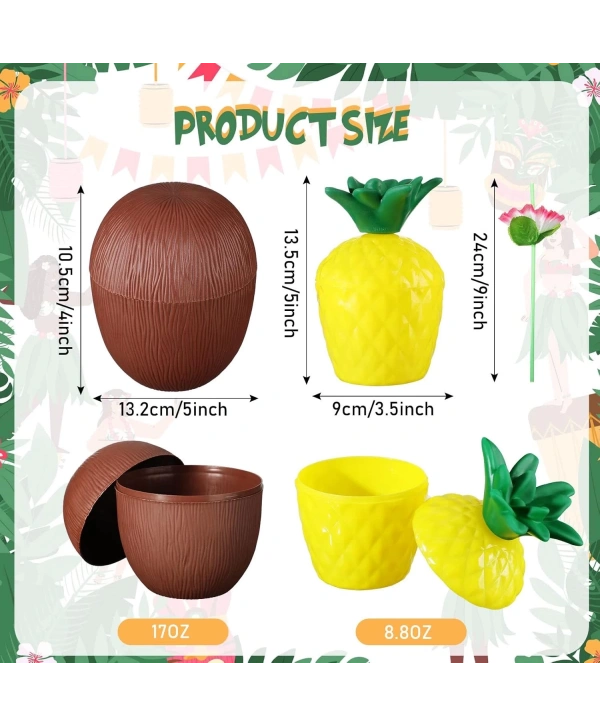 Ananas  Hindistan Cevizi Tasarımlı Pipetli Bardak Seti (6 Adet)