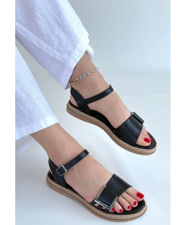 Andana Siyah Cilt Sandalet