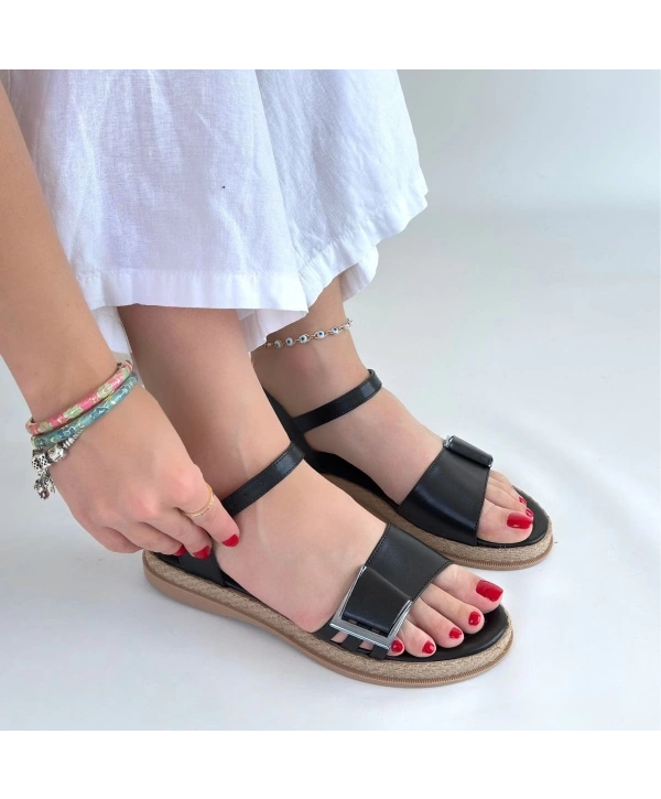 Andana Siyah Cilt Sandalet