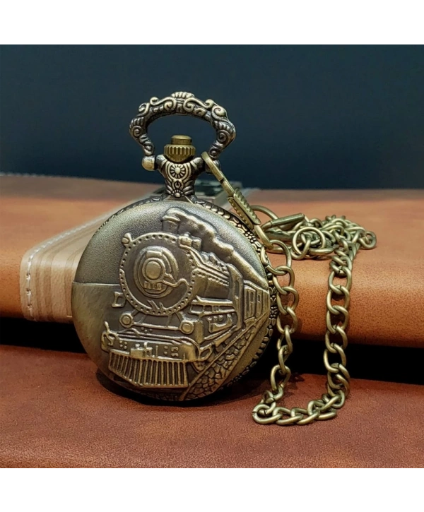 Antika Tren Tasarımlı Köstekli Cep Saati