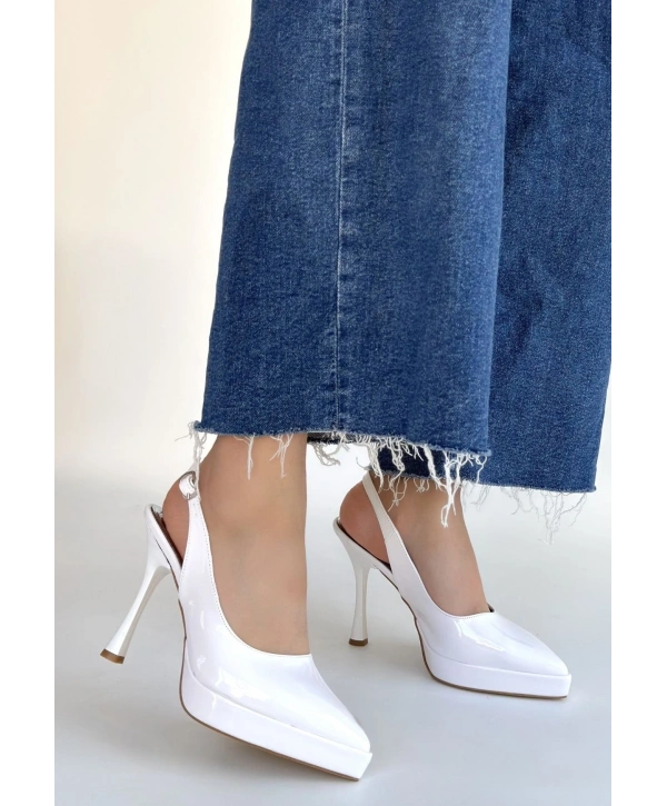 Arim Beyaz Rugan Platform Topuk Ayakkabı