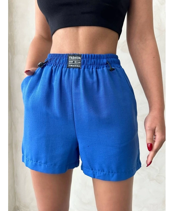 Armalı keten şort saks mavisi s251003