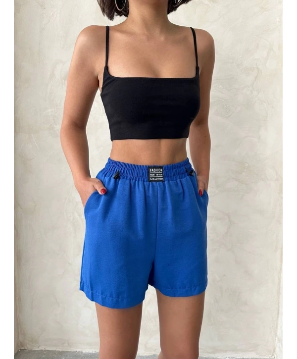 Armalı keten şort saks mavisi s251003