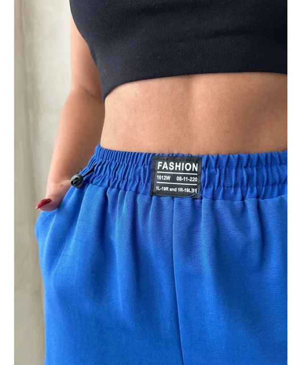 Armalı keten şort saks mavisi s251003