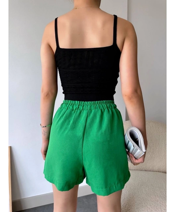 Armalı keten şort yeşil s251003