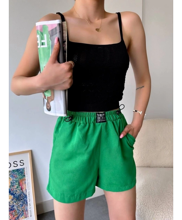 Armalı keten şort yeşil s251003