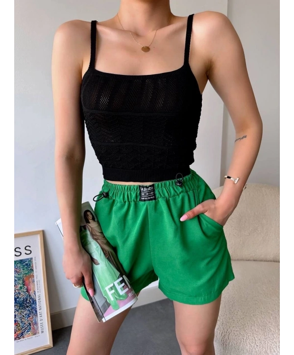 Armalı keten şort yeşil s251003