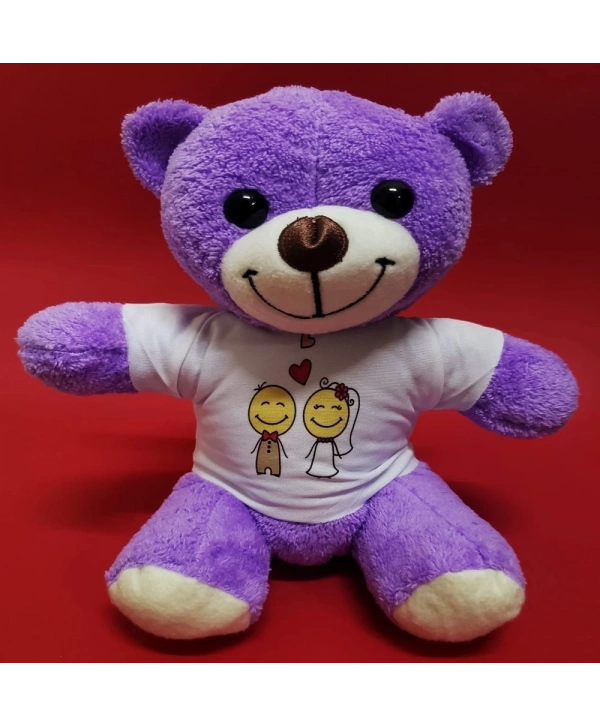 Aşık Çiftler Tişörtlü Mor Peluş Ayıcık