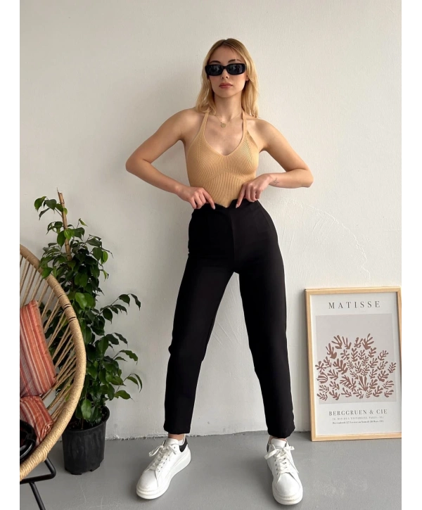 Atlas fletolu pantolon siyah