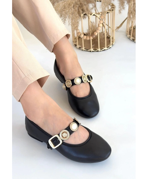 Atnis Siyah Cilt Babet Ayakkabı