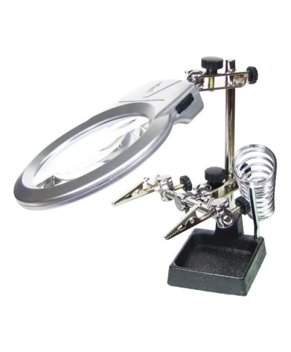 Ayarlanabilir Başlıklı Elektronikçi Yardım Lehim Standı Ile Ledli Büyüteç