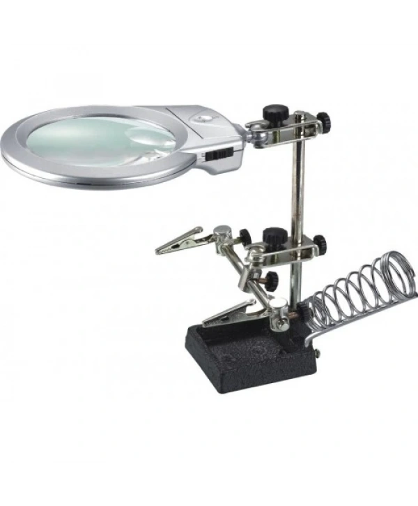 Ayarlanabilir Başlıklı Elektronikçi Yardım Lehim Standı Ile Ledli Büyüteç