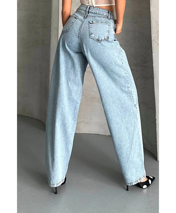 Baggy kar yıkama buz mavi jeans pantolon d2007