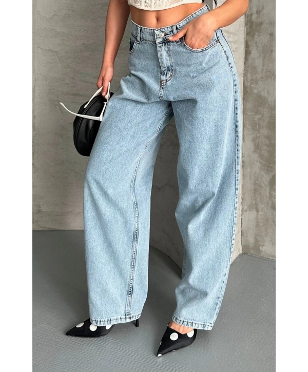 Baggy kar yıkama buz mavi jeans pantolon d2007