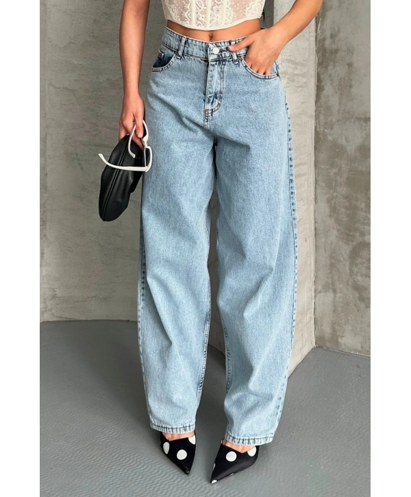 Baggy kar yıkama buz mavi jeans pantolon d2007