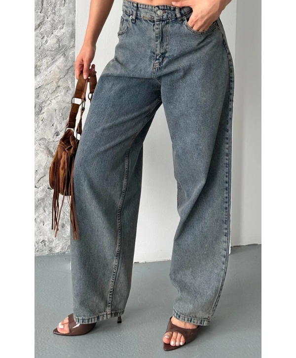 Baggy kar yıkama eskitme kahve jeans pantolon d2007