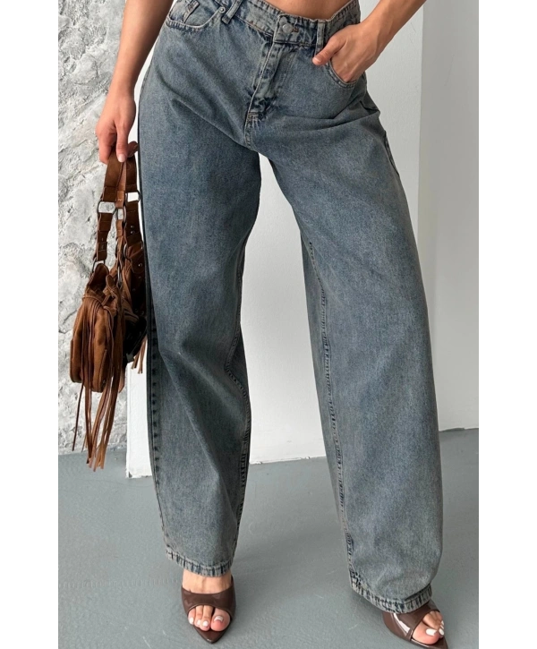 Baggy kar yıkama eskitme kahve jeans pantolon d2007