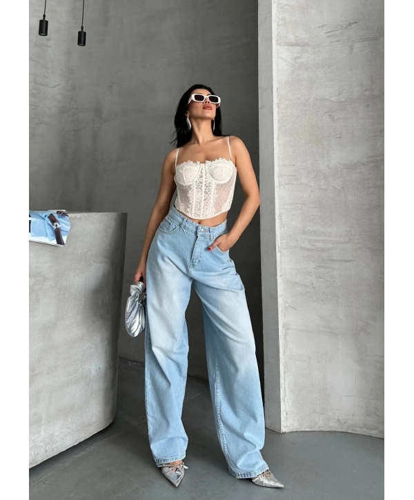 Baggy süper taş bıyık yıkama buz mavi d2007