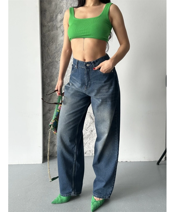 Baggy süper taş bıyık yıkama kahve tint jeans pantolon d2007