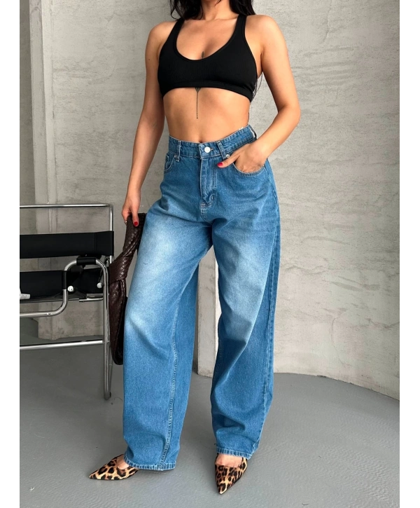 Baggy süper taş bıyık yıkama mavi jeans pantolon d2007