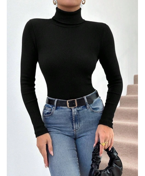 Balıkçı yaka dar kesim kaşkorse kazak siyah w3103