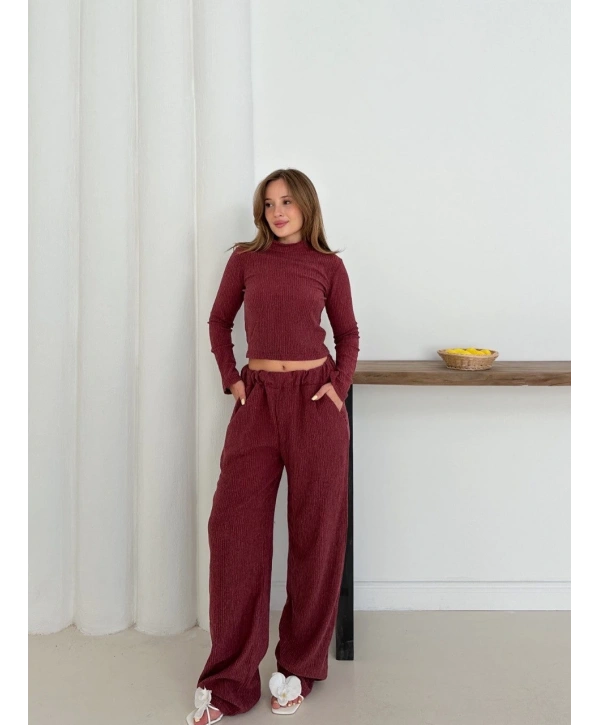 Balıkçı yaka örme takım bordo st265865