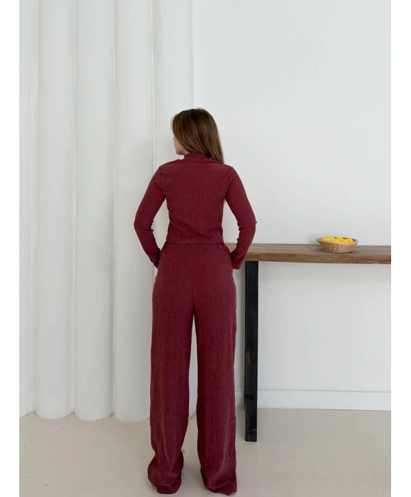 Balıkçı yaka örme takım bordo st265865