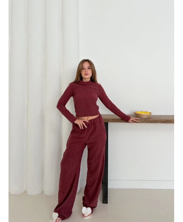 Balıkçı yaka örme takım bordo st265865