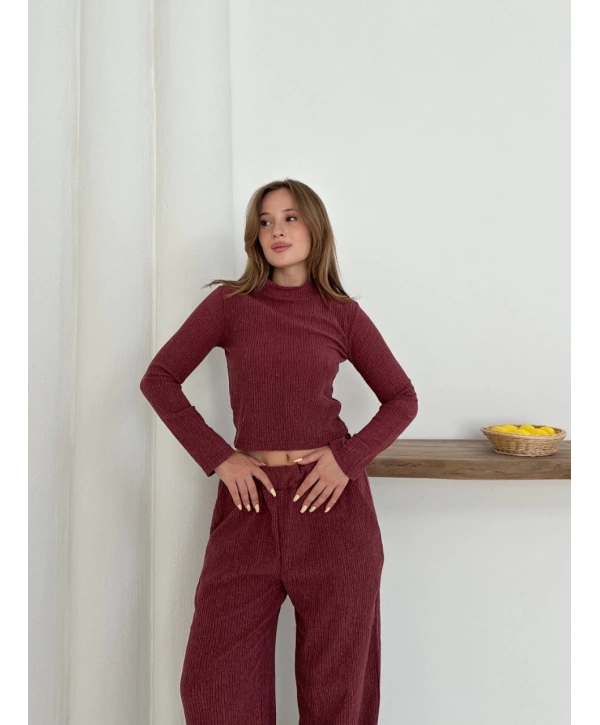 Balıkçı yaka örme takım bordo st265865