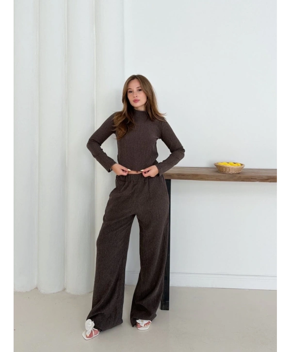 Balıkçı yaka örme takım kahve st265865