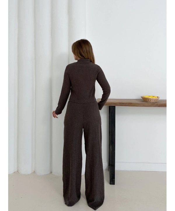 Balıkçı yaka örme takım kahve st265865