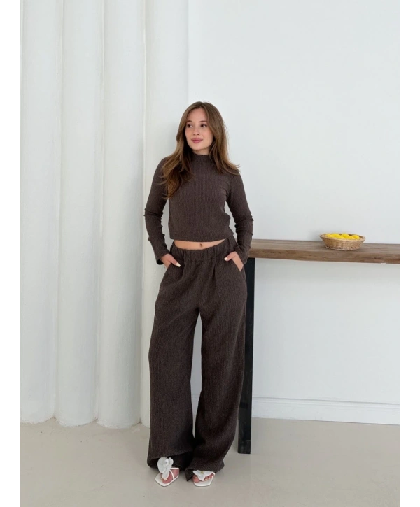 Balıkçı yaka örme takım kahve st265865