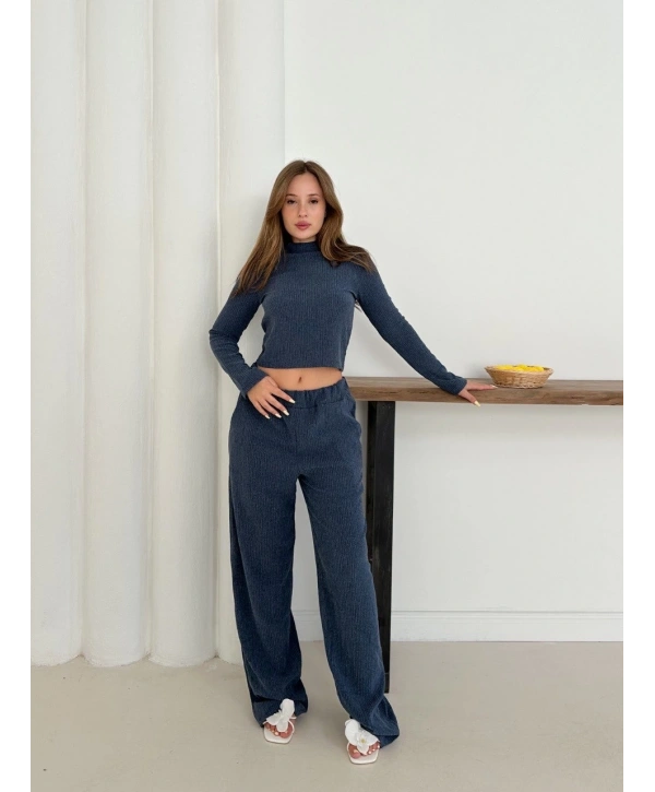 Balıkçı yaka örme takım lacivert st265865