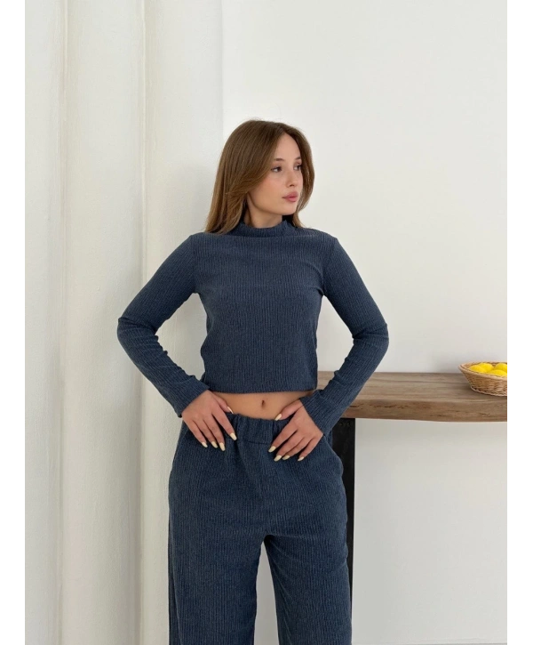 Balıkçı yaka örme takım lacivert st265865