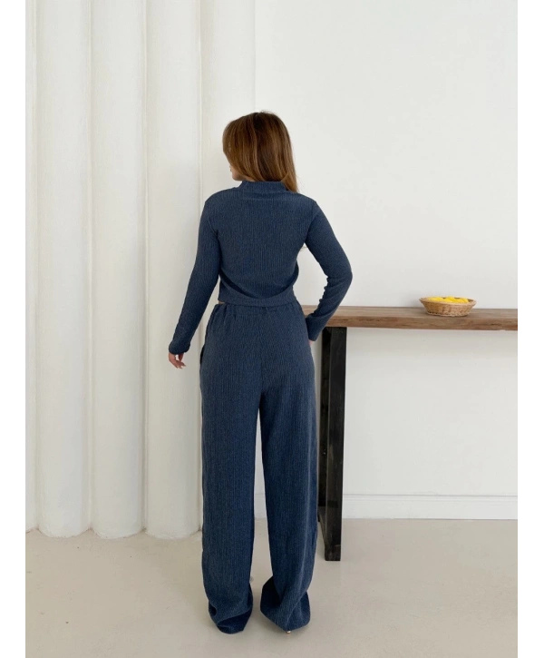 Balıkçı yaka örme takım lacivert st265865