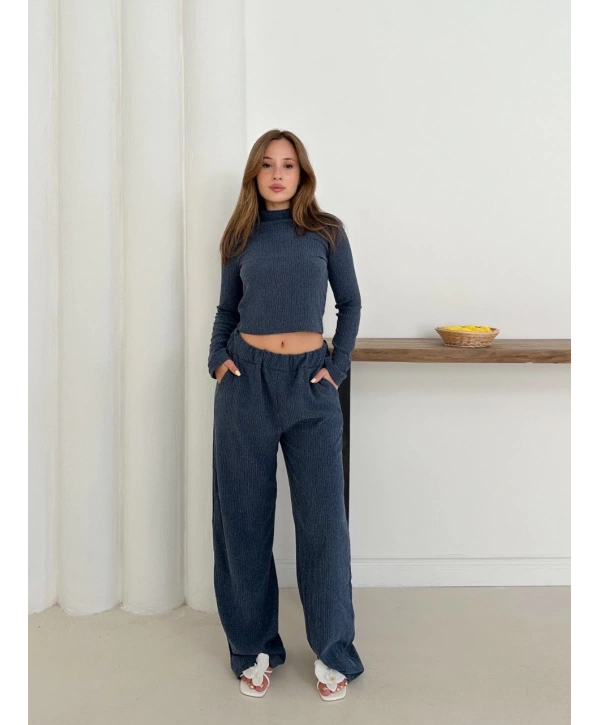 Balıkçı yaka örme takım lacivert st265865