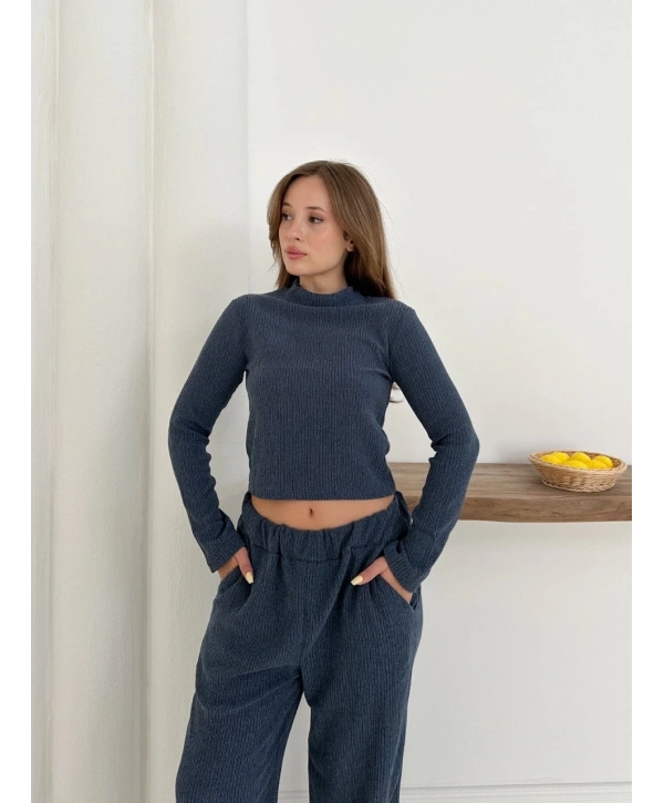 Balıkçı yaka örme takım lacivert st265865