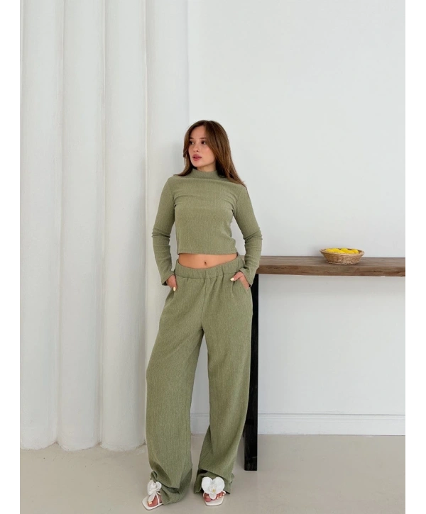 Balıkçı yaka örme takım mint st265865