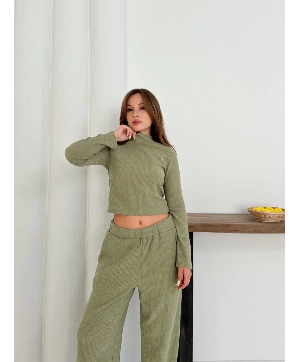 Balıkçı yaka örme takım mint st265865