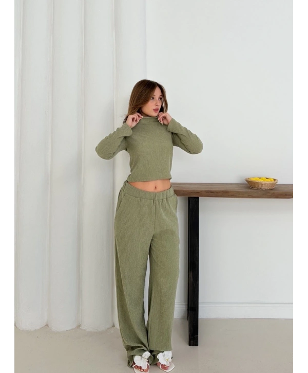 Balıkçı yaka örme takım mint st265865