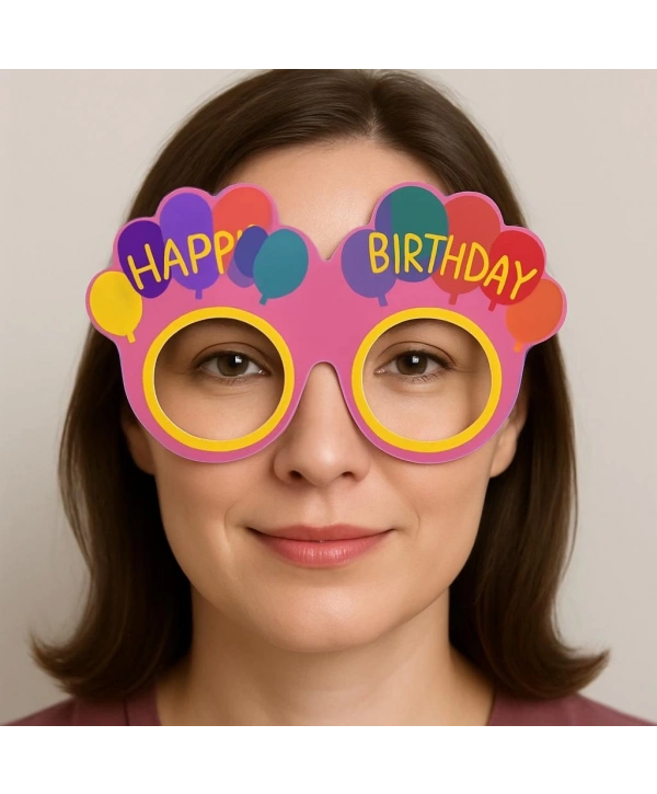 Balon Desenli Karton Doğum Günü Gözlükleri 6 Adet Pembe Renk