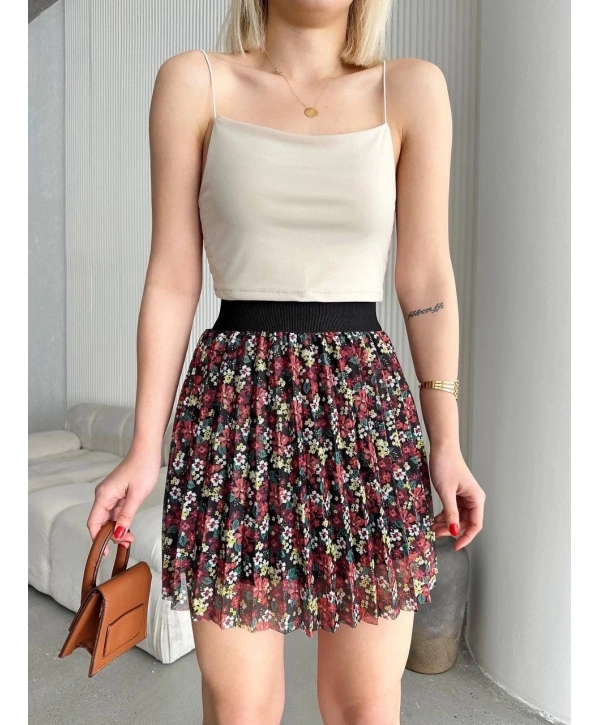 Baskılı astarlı mini etek