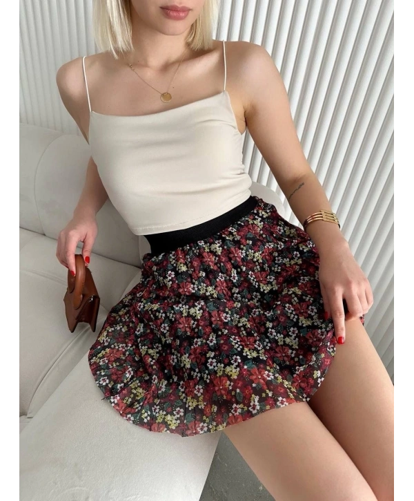 Baskılı astarlı mini etek