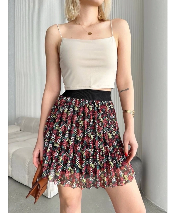 Baskılı astarlı mini etek