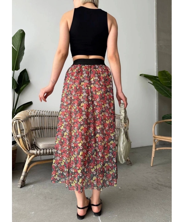 Baskılı astarlı uzun etek