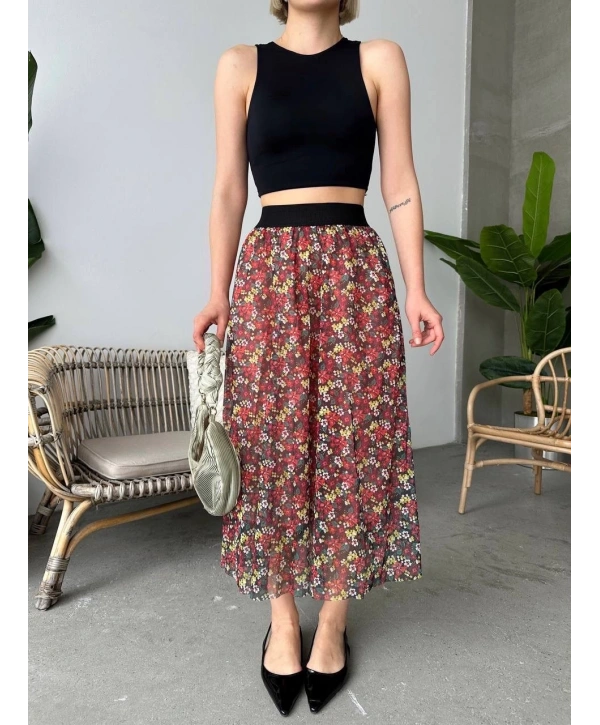 Baskılı astarlı uzun etek